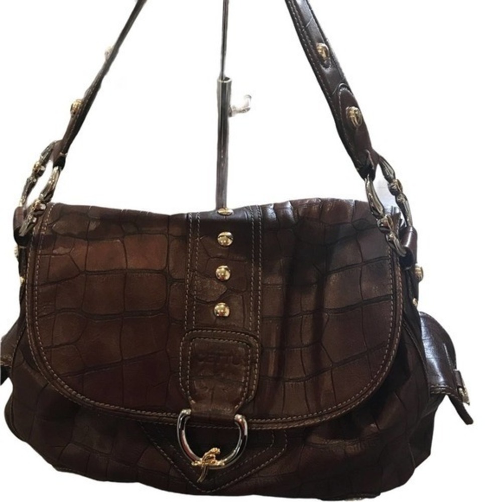 Cettu Brown Faux Croc Hobo Purse